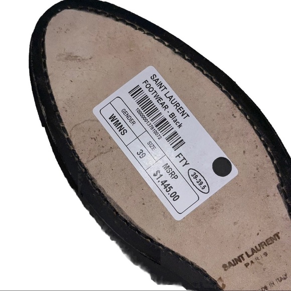 SAINT LAURENT black suede fringe studded moccasin ankle boot EU 39 US 9 boho new - Picture 9 of 10